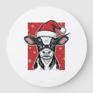 Vintage Christmas Cow Santa Hat Holiday Shirt (2)_ Large Clock