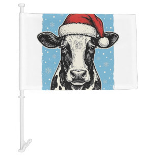 Vintage Christmas Cow Santa Hat Vector Design_1 Car Flag