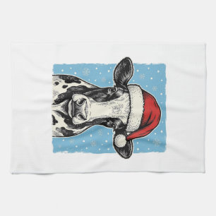 Vintage Christmas Cow Santa Hat Vector Design_1 Kitchen Towel