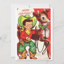 Vintage Christmas Cowboy With Reindeer Holiday Card