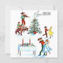 Vintage Christmas cowboys And Cowgirls Dancing Holiday Card
