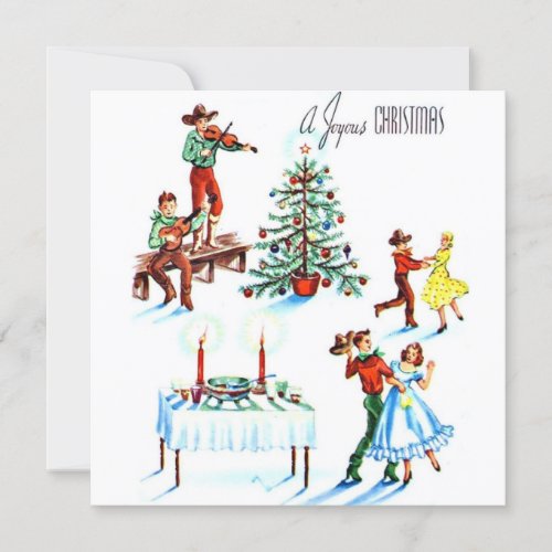 Vintage Christmas cowboys And Cowgirls Dancing Holiday Card