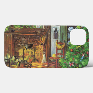Vintage Christmas, Cozy Log Cabin with Fireplace iPhone 13 Case