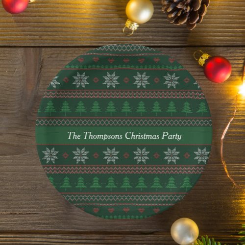 Vintage Christmas Custom Green Holiday Party Paper Plates