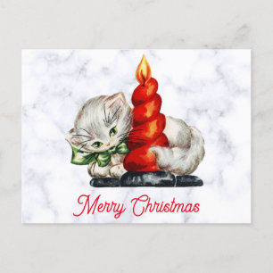 Vintage Christmas Cute Kitten Cat Postcard