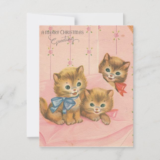 Vintage Christmas Cute Kittens Holiday Card (Front)