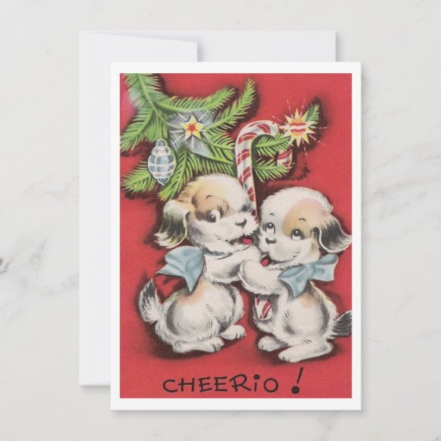 Vintage Christmas Cute Puppies Holiday Card (Front)