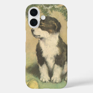 Vintage Christmas, Cute Puppy Under Christmas Tree iPhone 16 Case