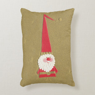 Vintage Christmas, Cute Santa Claus Gnome on Gold Accent Pillow