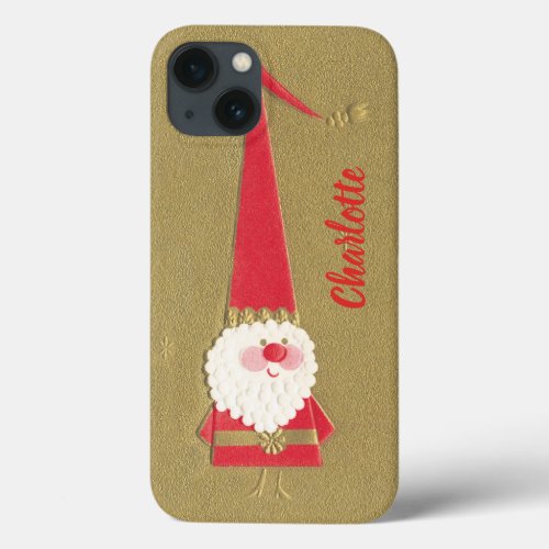 Vintage Christmas Cute Santa Claus Gnome on Gold iPhone 13 Case