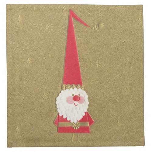 Vintage Christmas Cute Santa Claus Gnome on Gold Cloth Napkin