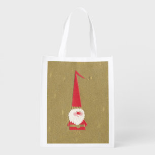 Vintage Christmas, Cute Santa Claus Gnome on Gold Grocery Bag