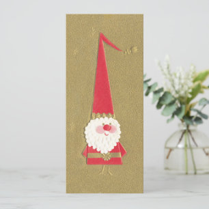 Vintage Christmas, Cute Santa Claus Gnome on Gold Invitation