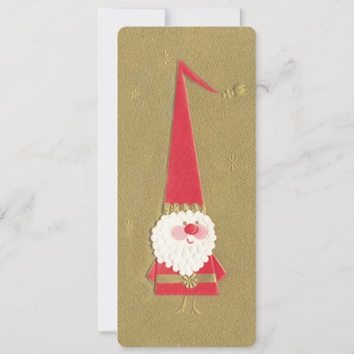 Vintage Christmas Cute Santa Claus Gnome on Gold Invitation