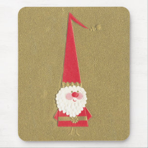 Vintage Christmas, Cute Santa Claus Gnome on Gold Mouse Pad