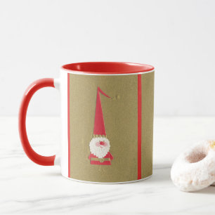 Vintage Christmas, Cute Santa Claus Gnome on Gold Mug