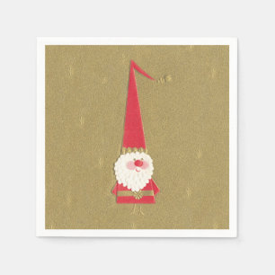 Vintage Christmas, Cute Santa Claus Gnome on Gold Napkins
