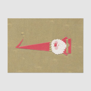Vintage Christmas, Cute Santa Claus Gnome on Gold Tissue Paper