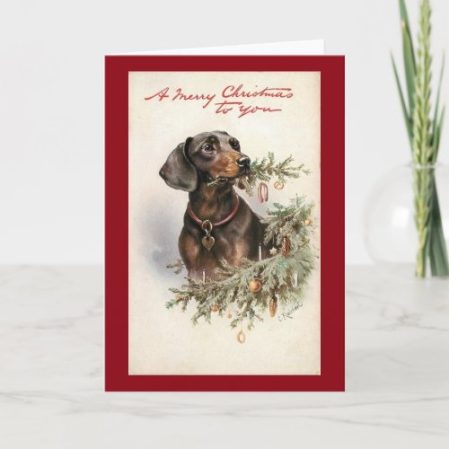 Vintage Christmas Dachshund Dog Holiday Card