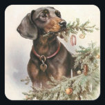 Vintage Christmas Dachshund Dog Square Sticker<br><div class="desc">Vintage Christmas Dachshund</div>