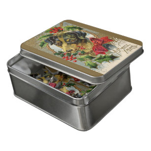 Vintage Christmas, Dachshund Puppy Dog with Holly Jigsaw Puzzle