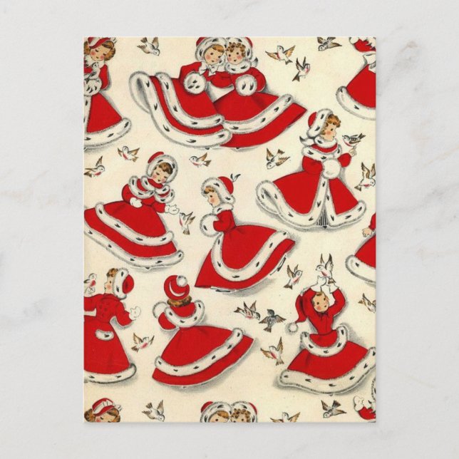 Vintage Christmas Dancing Girls Holiday Postcard (Front)