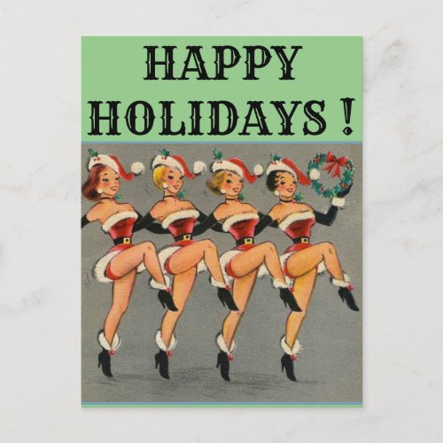 Vintage Christmas Dancing Pin Up Girls  Postcard