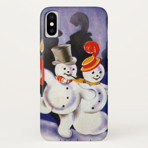 Vintage Christmas Dancing Snowmen with Candles iPhone XS Case