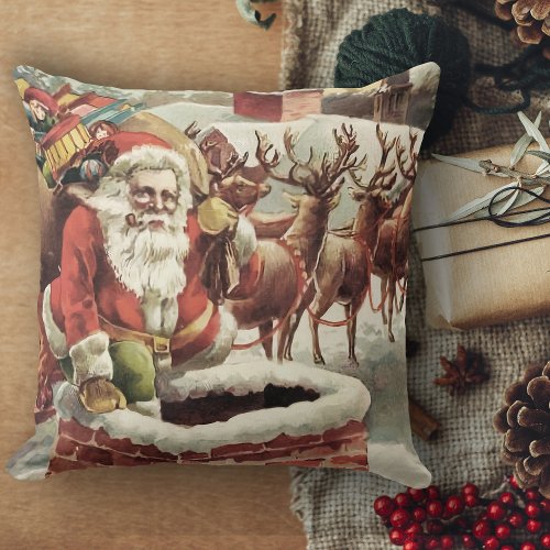 Vintage Christmas Decor Santa Claus Christmas  Throw Pillow