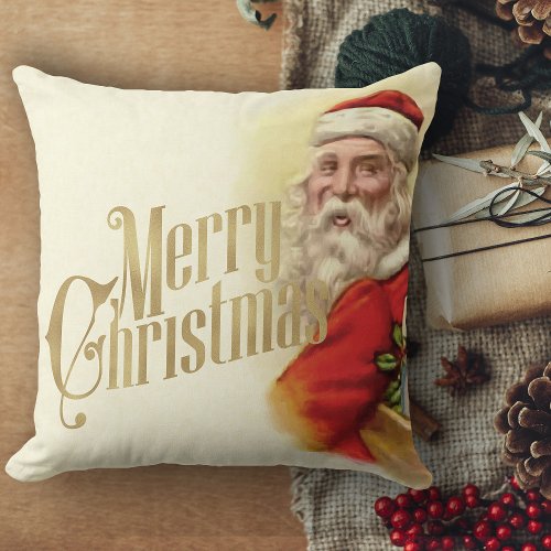 Vintage Christmas Decor Santa Claus Christmas  Throw Pillow