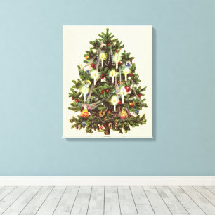Vintage Christmas, Decorated Victorian Tree Canvas Print
