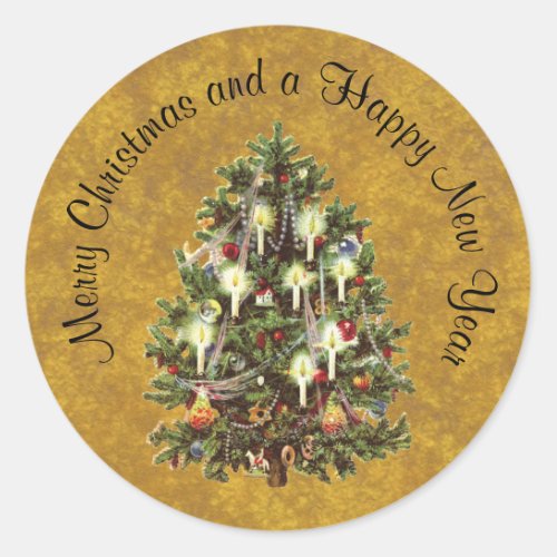 Vintage Christmas Decorated Victorian Tree Classic Round Sticker