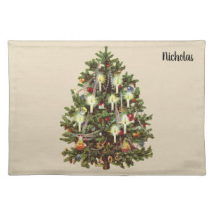 Vintage Christmas, Decorated Victorian Tree Cloth Placemat