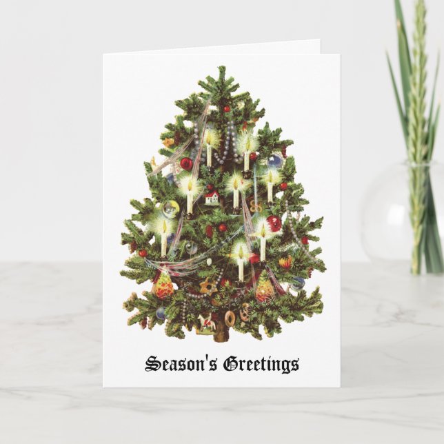 Vintage Christmas, Decorated Victorian Tree Holiday Card (Front)