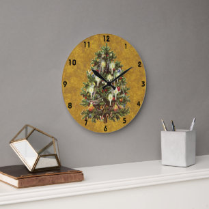 Vintage Christmas, Decorated Victorian Tree Large Clock