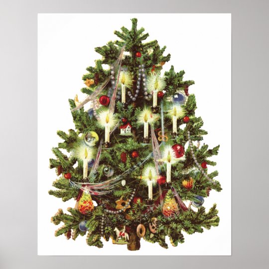 Vintage Christmas, Decorated Victorian Tree Poster