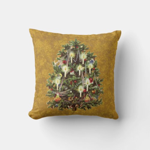 Vintage Christmas Decorated Victorian Tree Throw Pillow