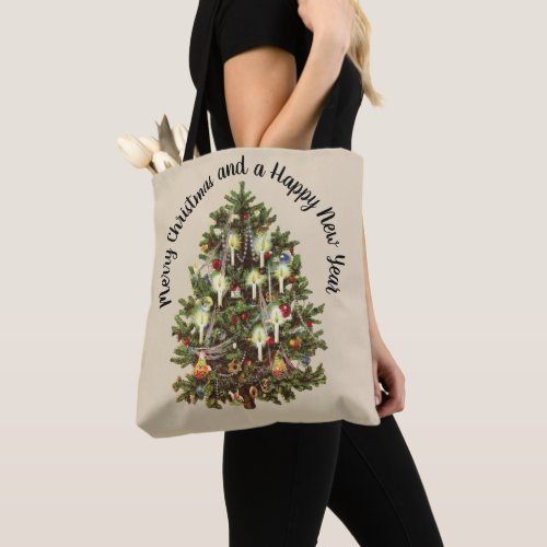 Vintage Christmas Decorated Victorian Tree Tote Bag