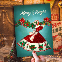 Vintage Christmas decoration red glitter girl