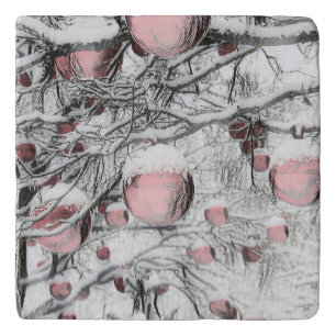 Vintage Christmas Decorations in Snowed Trees Trivet