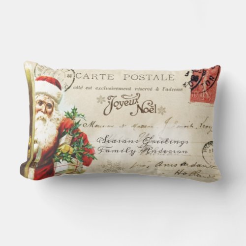 Vintage Christmas Decorations Postcard Customized Lumbar Pillow