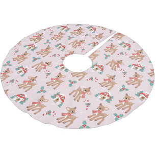 Vintage Christmas Deer and Mushroom Houses Pattern Brushed Polyester Tree Skirt