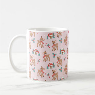 Vintage Christmas Deer and Mushroom Houses Pattern Coffee Mug