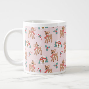 Vintage Christmas Deer and Mushroom Houses Pattern Giant Coffee Mug