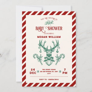 Vintage christmas deer baby shower Invitation