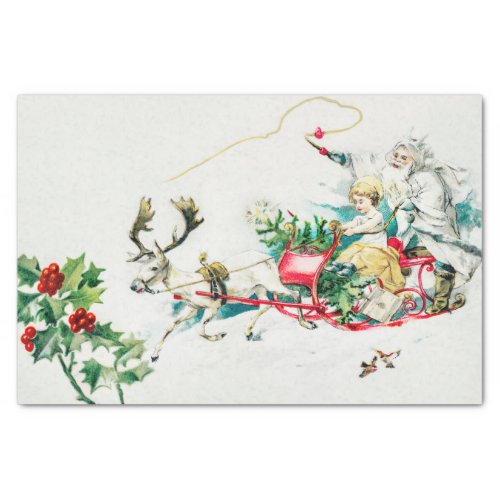 Vintage Christmas Deer Cart Painting Holiday Tissue Paper