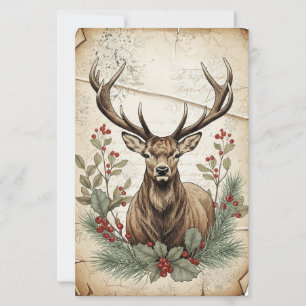 Vintage Christmas Deer Decoupage Art