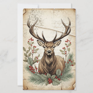 Vintage Christmas Deer Decoupage Art