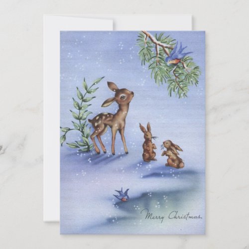 Vintage Christmas Deer Enjoys Snow With Others Holiday Card