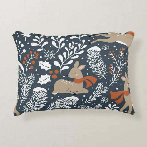 Vintage Christmas deer festive design Accent Pillow